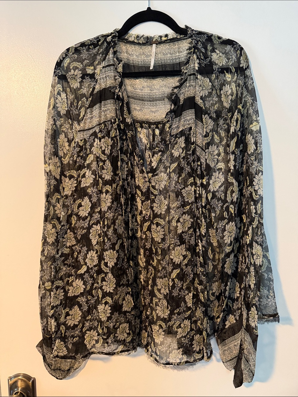 Sheer Black Floral Blouse - Lightweight Women's Top